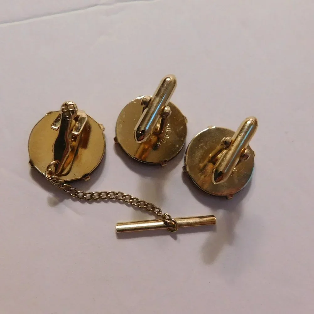 Swank Copper Indian Head Cuff-links and Tie Clip Vintage 1900's with Swank Box